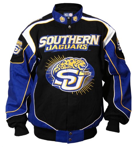 NCAA Southern Jagaurs On Campus Twill Jacket (Black/Columbia Blue, XXX-Large)