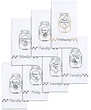 Jack Dempsey Stamped White Decorative Hand Towels, 15-Inch by 30-Inch, Mason Jars Days of The Week, Set of 7