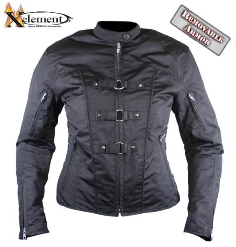 Women’s Removable Armor Black Tri-Tex™ Fabric Motorcycle Jacket by Xelement