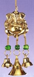 Brass Ganesha Chime with Bells and Beads 4.5"L-BS363