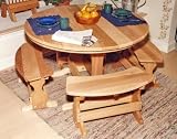 Outdoor Living : 5' Round Red Cedar Trestle Picnic Table w/4-40' Benches