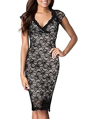 Sexy V-neck Polyester/Rayon/Spandex Cutout Vintage Lace Cap Sleeves Floral Print Cocktail Knee Length   Ball Gown Bodycon Dress/Evening Dress/Party Dress/Midi Dress 