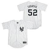 MLB C.C. Sabathia New York Yankees Youth Short Sleeve 6 Button Synthetic Replica Jersey (Wht/Nvy Pinstrps, Small)