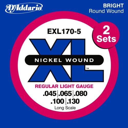 D'Addario EXL170-5TP Nickel Wound Bass Guitar Strings, Light, .045-.130, 2 Sets, Long Scale