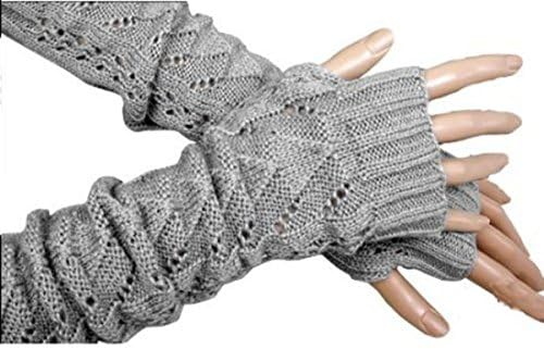MERSUII™ Fashion Scales Design Women Gloves Winter Arm Wrap Warmer Long Sleeve Fingerless Knit Wool Mittens Wrist Warmers(Light Grey)