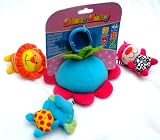 Infant Baby Plush Stuffed Animals & Mirror Clip On Stroller Pram Toy -Blue El...