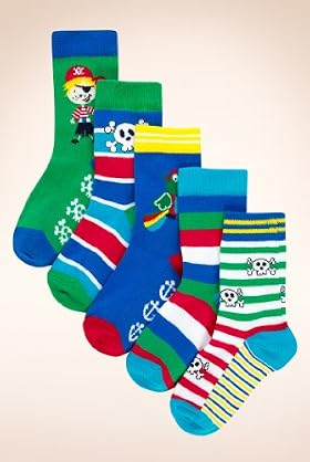 5 Pairs of Younger Boys' Assorted Pirate Socks