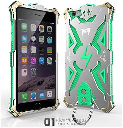 iPhone 6s Case, Mattaxly Thor Shark Series Cool [Shockproof] [Hard Metal Bumper] [Soft Tpu Inner] [Toughened Glass Screen] [Cramp Ring] Tank Case Cover for iPhone 6/6s (Silver &amp; Green)