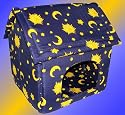 Hundehöhle Hundehaus und Katzenhaus Gr. XXL - 74 x 70 x 70 cm Blau mit Sonne/Mond/Sterne - Motiv