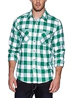 Urban Classics Camisa Hombre (Verde / Blanco)