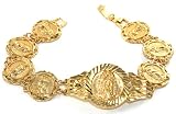 MENS 8 24k Gold Layered (GL) Diamond Cut Jesus Spritual Coin Linked Bracelet ~ LIFETIME WARRANTY