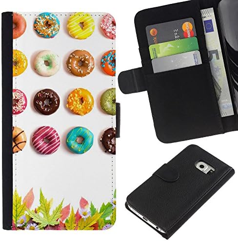 GIFT CHOICE / SmartPhone Cell Phone Leather Wallet Case Protective Cover for Samsung Galaxy S6 EDGE // Donuts Glazed Sugar Rush Colorful Art //