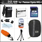 32GB Accessory Kit For Pentax Optio WG-1 Waterproof Digital Camera Includes 32GB High Speed SD Memory Card + Extended (1000Mah) Replacement D-LI92 Battery + Ac/Dc Travel Charger + Hard Case + STRAP FLOAT + USB 2.0 SD Card Reader + Screen Protectors + More