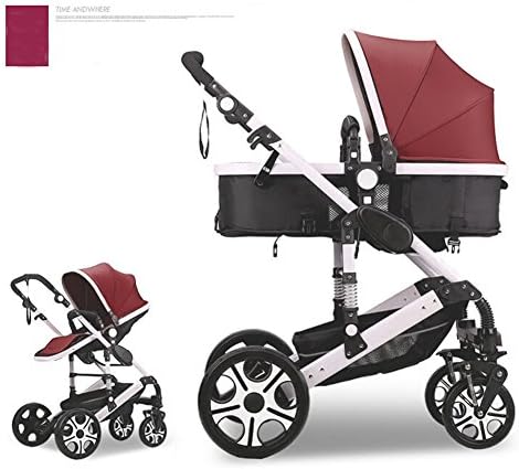 Children Adjustable Sun Protection Cart Folding Soft Lying Bed Baby Carriage 071201 High Landscape Luxurious Strollers (wine red)