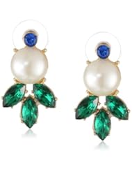 Simulated Cream Pearl and Faceted Marquise Glass Dangle Earrings
