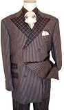 Steve Harvey Code Red Brown/Cream Windowpane Pinstripes Super 120's Wool Vested Wideleg Suit By Zanetti