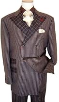 Steve Harvey "Code Red" Brown/Cream Windowpane Pinstripes Super 120's Wool Vested Wideleg Suit By Zanetti