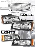 2003-2004 CHEVY SILVERADO BLACK HOUSING HEADLIGHT+BUMPER LIGHT+ FRONT GRILLE