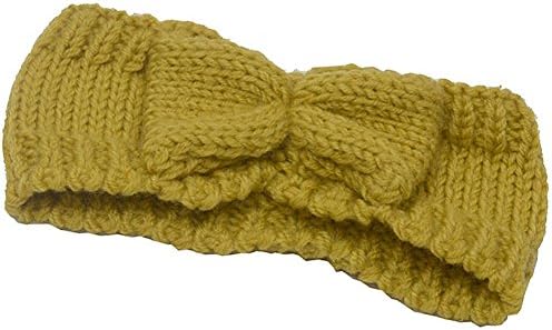 Girls Mustard Solid Color Bow Attached Ear Warmer Knitted Headband