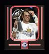 Tom Brady New England Patriots NFL Framed Photograph Super Bowl XXVIII Trophy with Team Medallion
