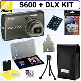 Nikon Digital Camera Coolpix S600 in Slate Black and Deluxe Accessory Outfit - Nikon ANIKCPS600SBK5