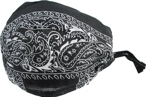 Biker Skull Caps - Head Wrap Do Rags / Bandanas / Hats - Paisley Black