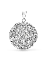 Bling Jewelry Sterling Silver CZ Pave Vintage Flower Medallion Locket Pendant