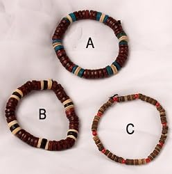 Wood and Coconut Shell Bead Stretch Bracelets