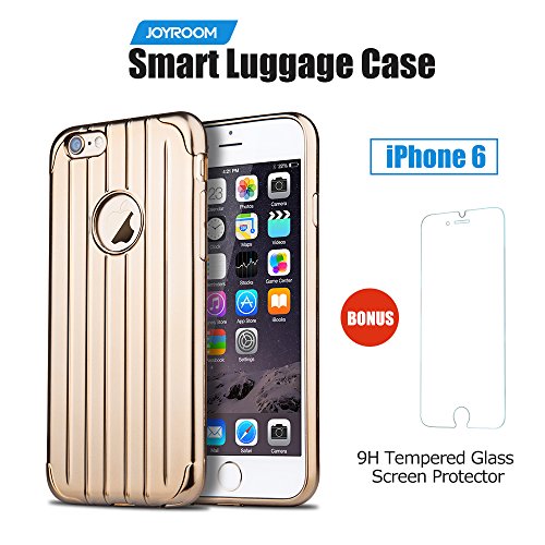 iPhone 6 Case - Joyroom Smart Luggage Case for iPhone 6 4.7" (Gold) [9H Tempered Screen Protector Included] [Soft Hybrid TPU Electroplating Metal Color] [Non-Slip] [Perfect Fit] [Ultra Thin] [Dirt and Dust Proof] [Anti-Dust Plugs] [Super Lightweight]