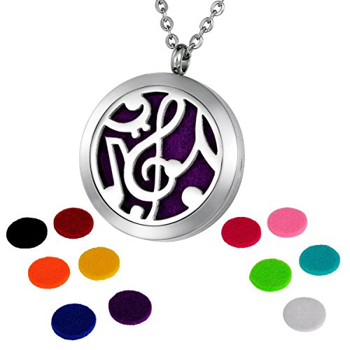 HOUSWEETY Aromatherapy Essential Oil Diffuser Necklace-Stainless Steel Locket Pendant,11 Refill Pads (Non-Engraving)