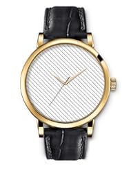 SPRAWL Aanalog Fashion Series Gold Ladies Watches of Genuine Black Leather Strap,Unique Wrist Watch for Women Girls Designed with White bars and black lines