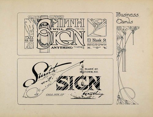 1910 Print Business Card Design Template Art Nouveau - Original Print