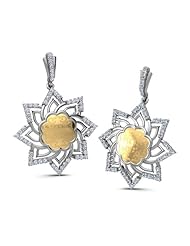 Diamond (1.12 Ct, IJ-SI), 18 Kt White & Yellow Lotus Flower Earrings
