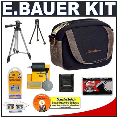 Eddie Bauer Channel Series Compact Digital Camera Case + Tripod + Accessory Kit for Nikon Coolpix, Canon Powershot, Pentax Optio, Olympus Stylus, Fuji Finepix, Kodak Easyshare, Casio, Samsung and Sony Cyber-Shot Digital Cameras