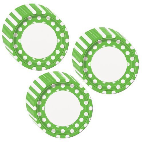 Lime Green Polka Dot Party Dinner Plates - 24 Guests