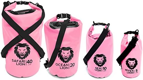 Premium Waterproof Dry Bags with Shoulder Strap & Grab Handle, Roll Top Dry Sack Great For Kayaking, Swimming, Boating Light (Pink, 5L)