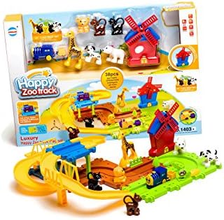 Happy Zoo Train Track Set for Child Creativity Imagination 37 Piece Battery Operated Moving Train