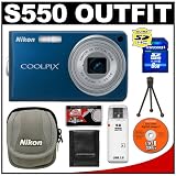 cheap Nikon Coolpix S550 10 Megapixel Digital Camera (Cool Blue) with 5x Optical Zoom & 2-Year Extended Service Coverage + 8GB Memory Card + Card Reader + Nikon Digital Camera Case