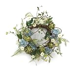 Melrose International Hydrangea Artichoke and Wild Rose Polyester Plastic and Twig Wreath