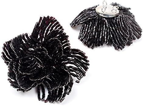 Bundle Monster Womens Fancy Vintage Black Beads Bling Bezel Flower Fashion Brooch -2pcs