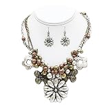Butterfly and Flower Necklace and Earrings Set Jewelry