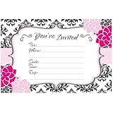 Modern Pink & Black Party Invitations - Birthday, Bachelorette, Bridal Shower - Fill In Style (20 Count) With Envelopes