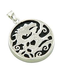 Amulet Dragon Black Jade 925 Sterling Silver Pendant