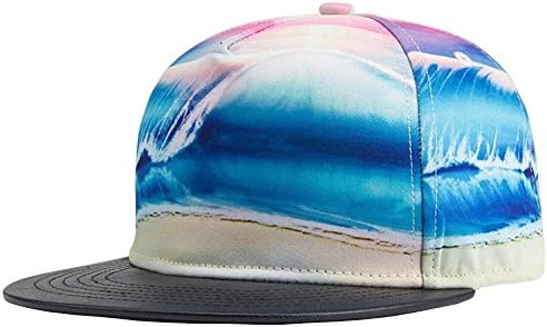 WELITY Men's 3D Seaside Tornado Canvas Flat Panel Leather Brim Snapback Cap Hat