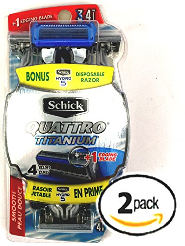 Pack of 2 Schick Quattro Titanium 4 Blade Razors with Edging Blades, 3 Pack with Bonus 5 Blade Razor, with Flip-trimmer