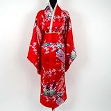Peacock Kimono Robe Sleepwear Gown Red One Size