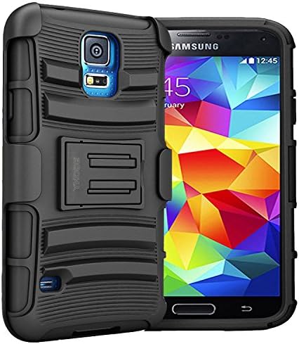 Galaxy S5 Case,S5 Case Belt Clip Protection Case Shockproof Drop Proof Heavy Duty Rugged Soft Silicone Dual Layer Combo Holster Cover Case with Kickstand and Locking Belt Swivel Clip for Samsung Galaxy S5 I9600 Sv Gs5 Black