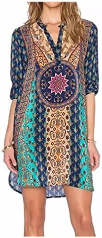 Women's Summer Bohemian Ethnic Style Long Sleeve Mini Shift Dresses BH08 Large
