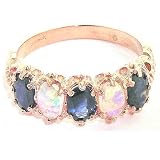 14K Rose Gold Ladies Blue Sapphire & Opal 5 Stone English Victorian Style Ring - Finger Sizes 5 to 12 Available