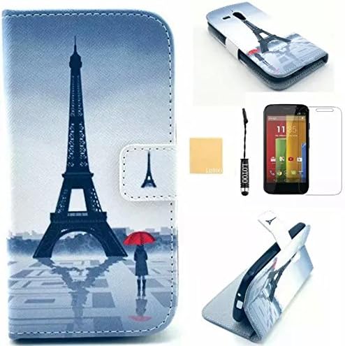 LOTOO(TM) New Protective PU Leather slot wallet stand flip Cover Skin Case &amp; Holder For Motorola Moto G, with Screen Protector, Stylus and Cleaning Cloth BH